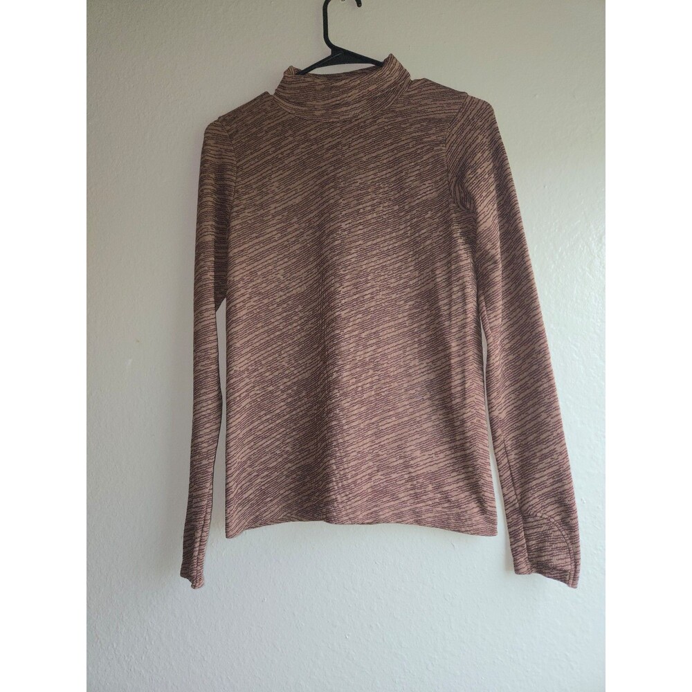 Athleta Mock Neck Long Sleeve Top - Brown Textured - Size Small - Excellent